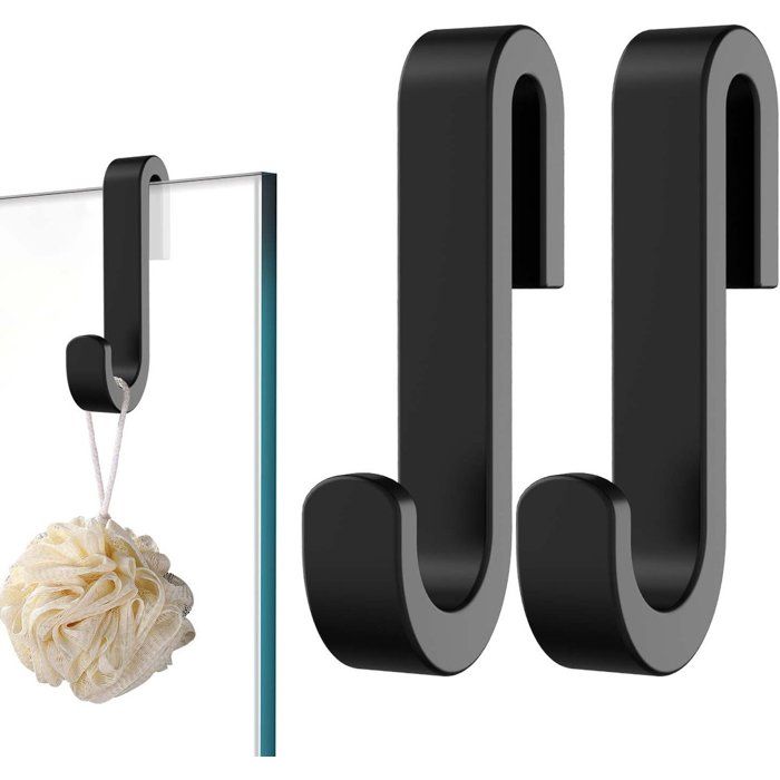 Lot De 2 Crochets De Douche À Suspendre Pour Paroi De Verre Sans Cadre Silicone Noir Sans Perçage 4 kg Max