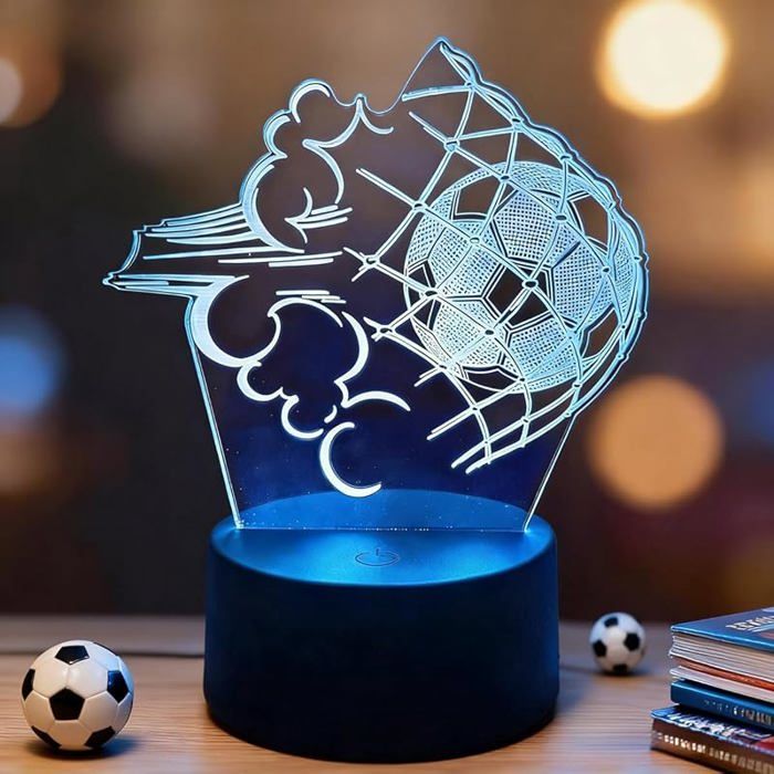 Lampe de Nuit 3D Illusion Football Lampe LED Acrylique Multicolore pour Cadeau de Noël ou Anniversaire pour Fans