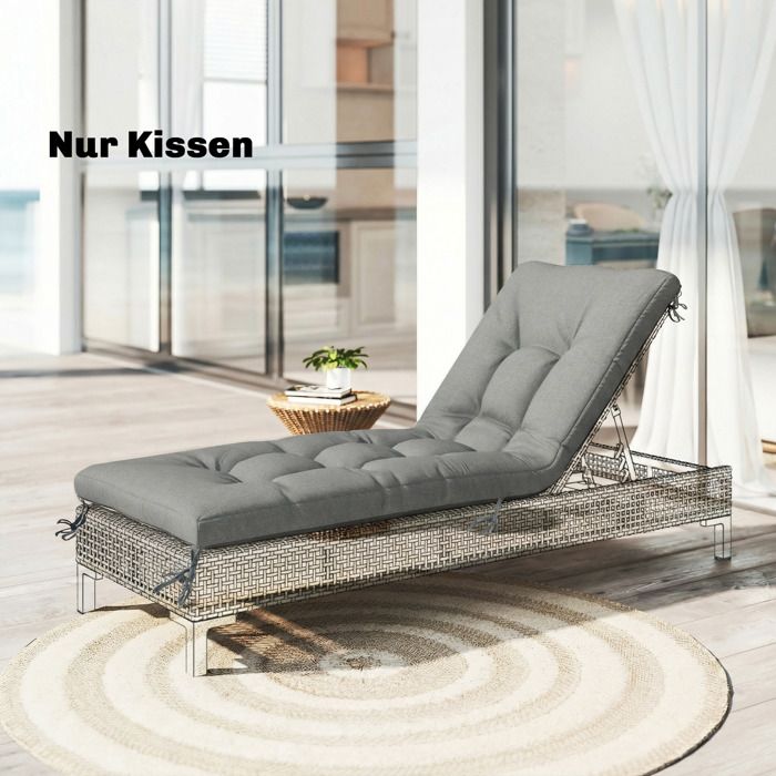 Coussin de palette amovible 198 x 65 x 13 cm gris clair avec sangles de fixation pour la plupart des transats