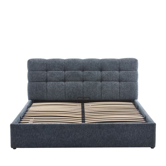Acara - Lit coffre matelassé en tissu 160x200cm - Bleu chiné Acara - Lit coffre matelassé en tissu 160x200cm - Bleu chiné