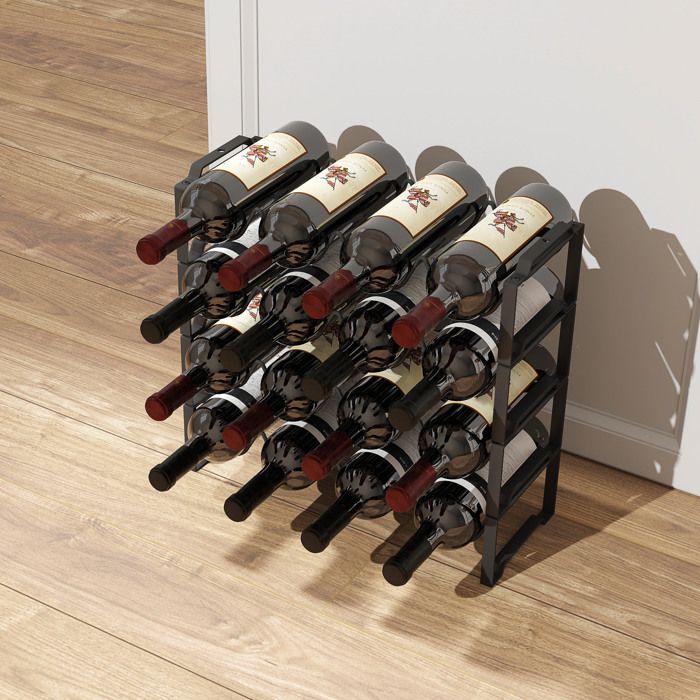 Range-bouteilles en métal noir 4 niveaux pour 16 bouteilles porte-bouteilles empilable et modulable