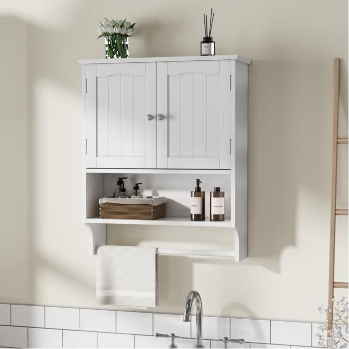 MEUBLIV Armoire murale de salle de bain 56 8 x 19 x 70 cm MDF blanc 2 portes étagères réglables