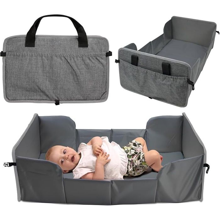 lit de voyage pliable pour bébé avec matelas - super léger compact poches extérieures 41x74 cm (assemblé) /41x26 cm (plié) noir