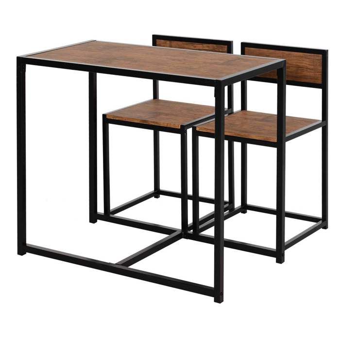 Ensemble table et 2 chaises de cuisine industriel - métal et MDF décor bois - noir/marron