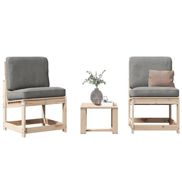 Salon de jardin Design à lattes (lot de 3) bois massif de pin LL765
