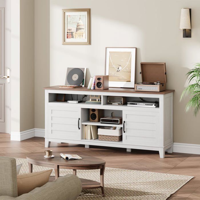 Meuble TV pour écran jusquà 63 pouces style fermier avec portes de placard et étagères réglables meuble de divertissement
