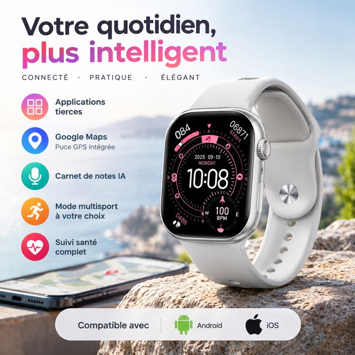 Montre connectée AOVEMT DT Watch 11 mini 1 85 AMOLED Bluetooth 5.3 Gris argenté