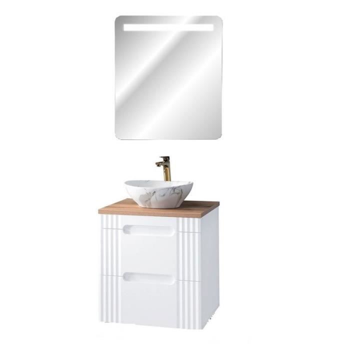 ensembles salle de bain - meuble vasque à poser 60 cm + miroir led oceanie white