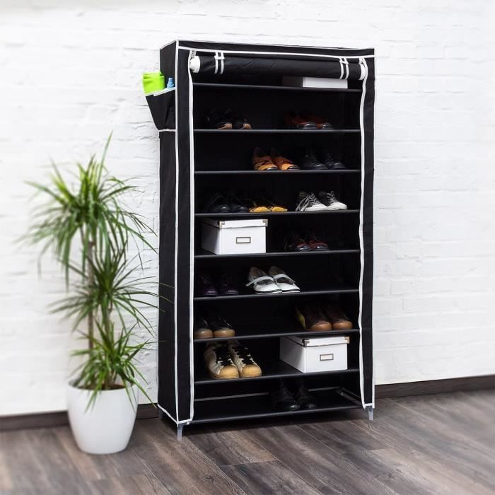Armoire à Chaussures 10 Niveaux Meubles à Chaussures avec Housse 100 x 28 x 162 cm Noir Armoire à Chaussures 10 Niveaux Meubles à Chaussures avec Housse 100 x 28 x 162 cm Noir