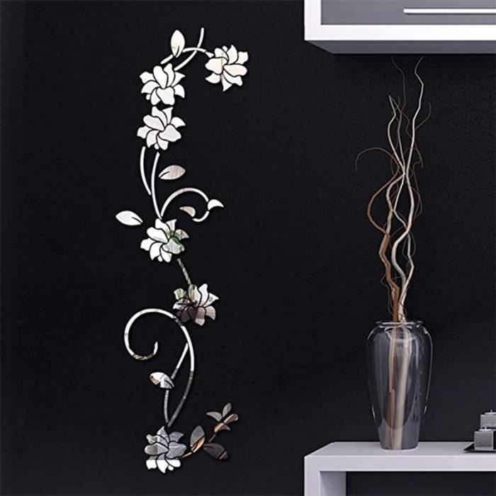 VOSAREA Sticker Mural Acrylique Miroir Fleurs - Autocollants Décoratifs Écologiques Pour Intérieur