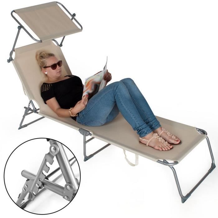 Lot 2 x Chaises longues pliante de jardin acier transat bain de soleil
