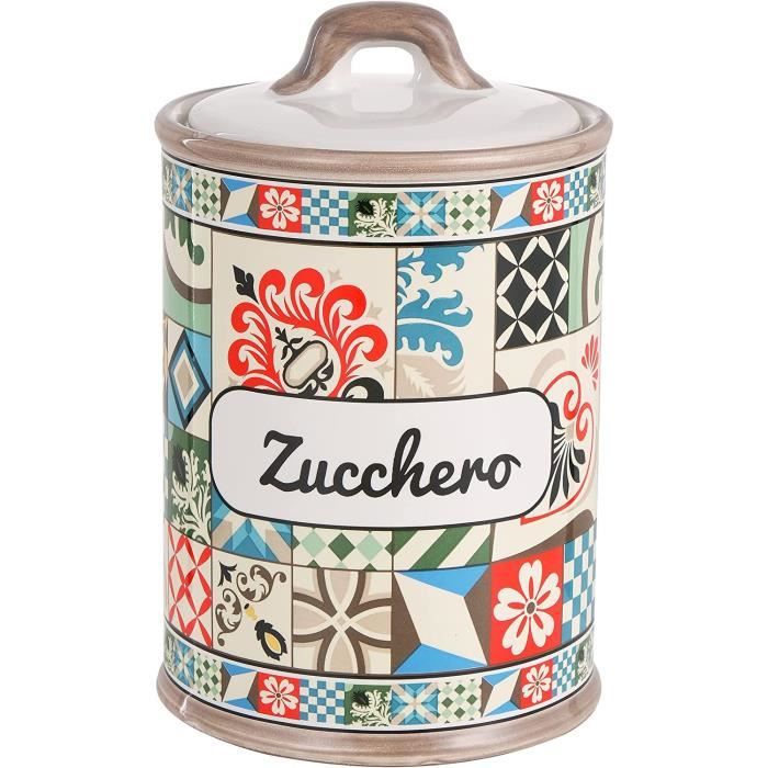KOOK TIME boite a sucre, Sucrier pour la maison et la cuisine en céramique avec couvercle en bambou et cuillère en acier inoxydable, Couleur: Noir/ Bambou