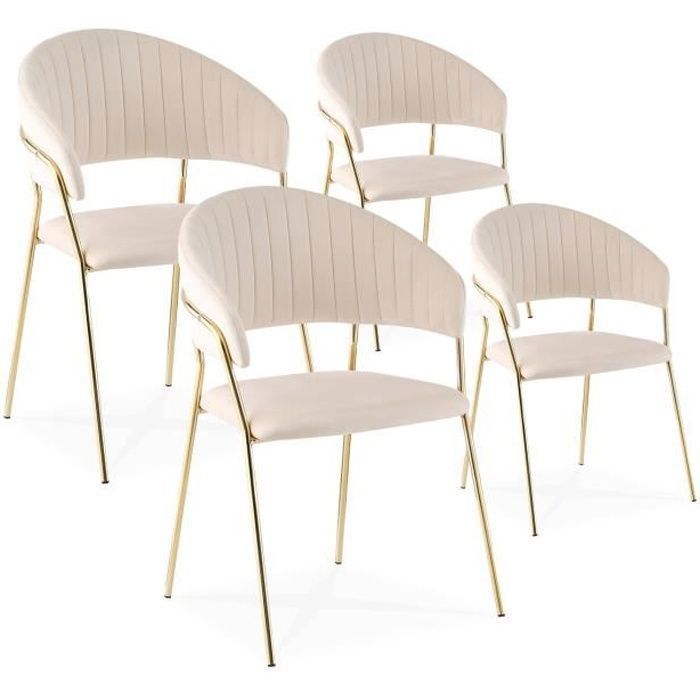 Lot de 4 chaises Margaux velours beige pieds or Lot de 4 chaises Margaux velours beige pieds or