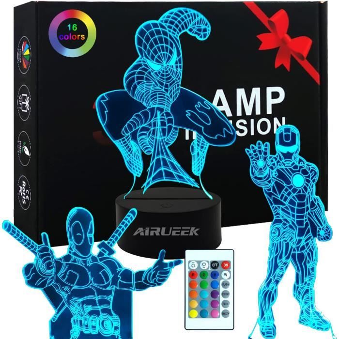 Lampe De Chevet Spider-Man - Création Artisanale Serviettage, Pied Céramique Blanc