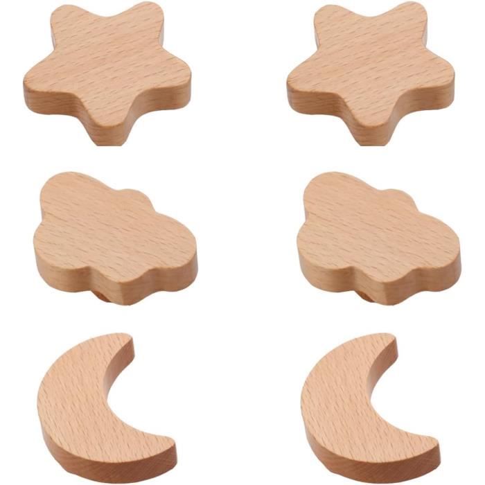 6 Boutons De Tiroir En Bois Style Bohème - 35 Mm, Motifs Blancs, Pour Armoire, Commode, Rénovation Meubles - 8