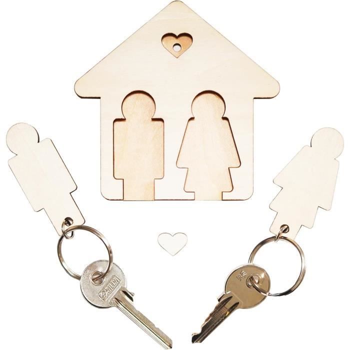 Porte-clés Couple Gravé 'Je T'aime' - Cadeau Saint-Valentin, Noël, Anniversaire - Alliage Argenté