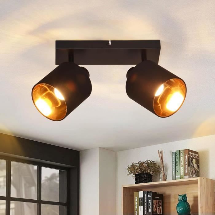Plafonnier 2 Spots Industriel Noir - Spots De Plafond Rails Orientable