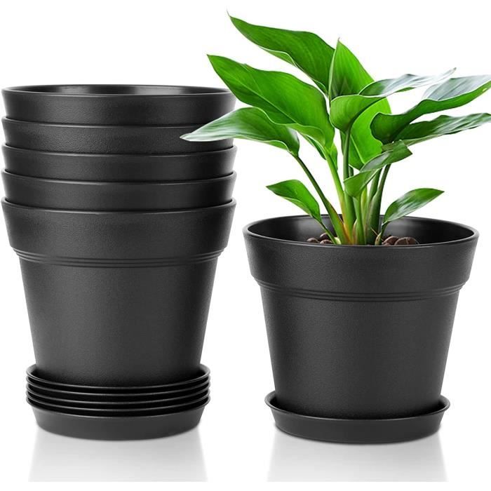 T4U 4 Pots à Réserve D'Eau Rond Noir 15 Cm Avec Indicateur De Niveau - Auto-Arrosage