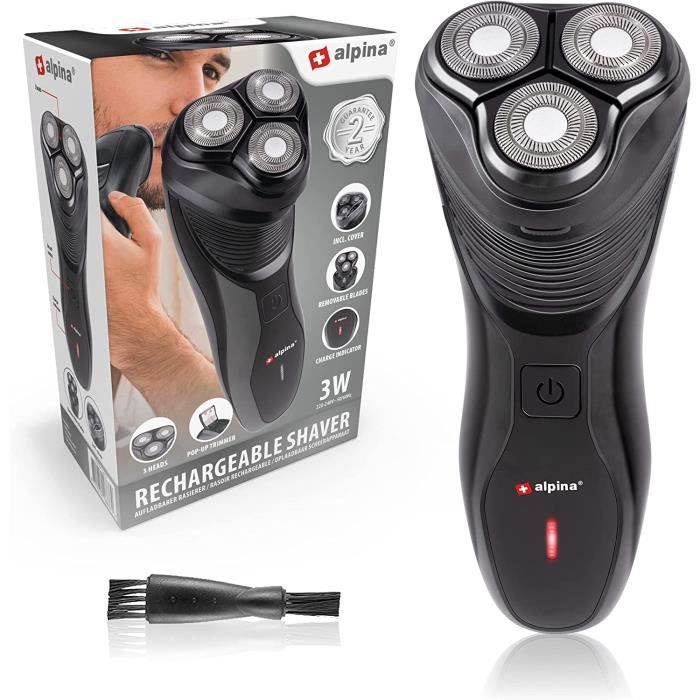 Tondeuse Barbe Alpina - Rasoir électrique Homme, 2 Têtes, Rechargeable, Noir