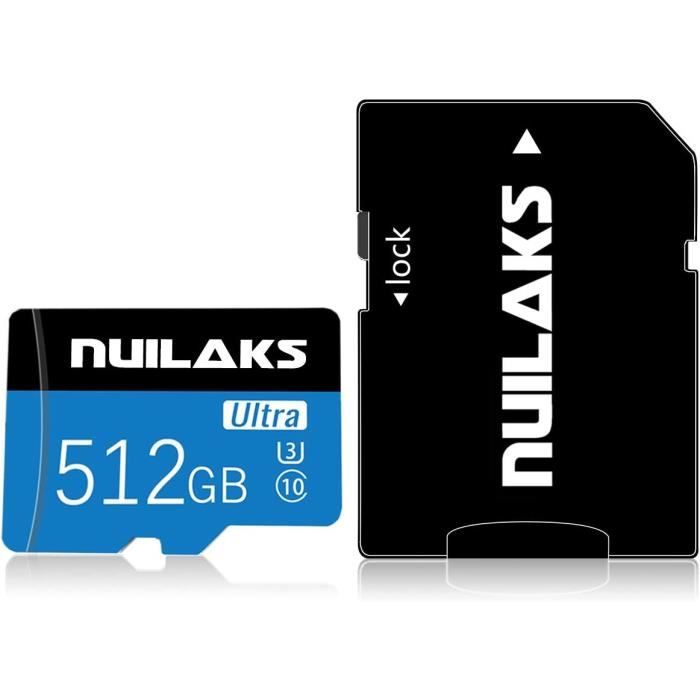 Carte Micro SD 512 Go FTOUGHNB Avec Adaptateur – Haute Vitesse, étanche, Résistante – Pour Smartphone, Appareil Photo, Drone, Tablette
