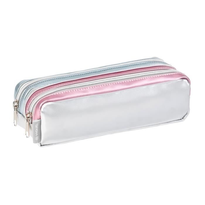 Viquel Exotic Astuccio 2 Scomparti Rosa Con Pappagallo - Portapenne Scuola E Ufficio, In Poliestere, 22x9x6 Cm, Chiusura Lampo