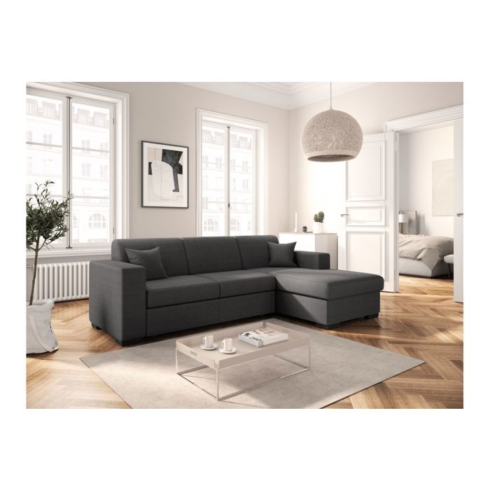 Canap&eacute; d'angle droit convertible avec coffre tissu Gris fonc&eacute; BAHAMAS