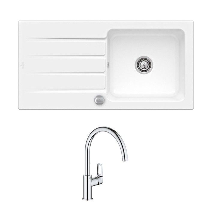 Evier 1 bac 100 x 51 cm VILLEROY ET BOCH Architectura 60 + Robinet cuisine GROHE Bauloop
