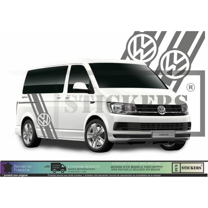 Volkswagen Transporter T4 T5 T6 Bandes latérales Logo - GRIS - Kit Complet - Tuning Sticker Autocollant Graphic Decals