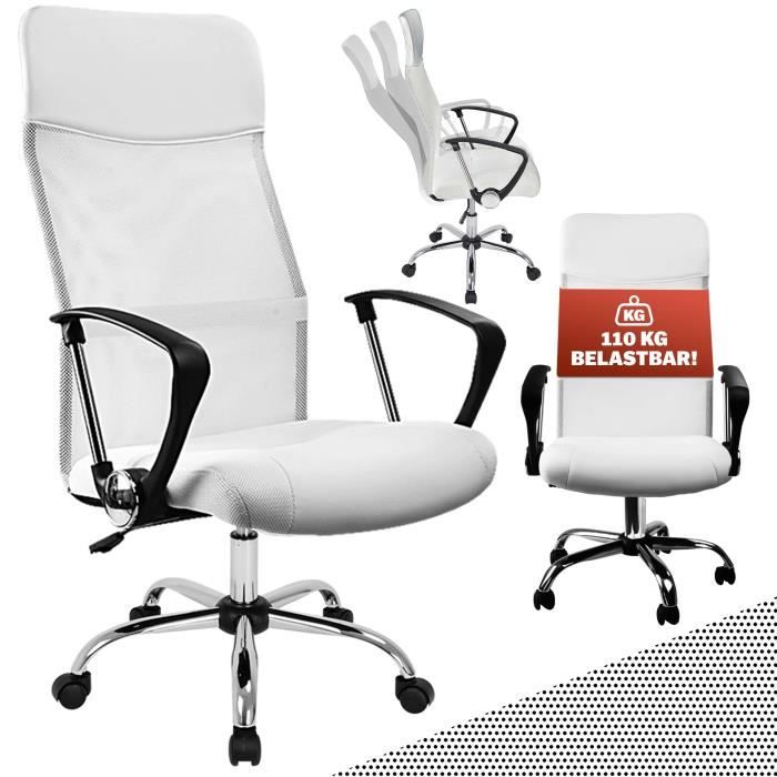 Chaise de bureau ergonomique pivotante, fauteuil réglable en hauteur, dossier rembourré en velours blanc