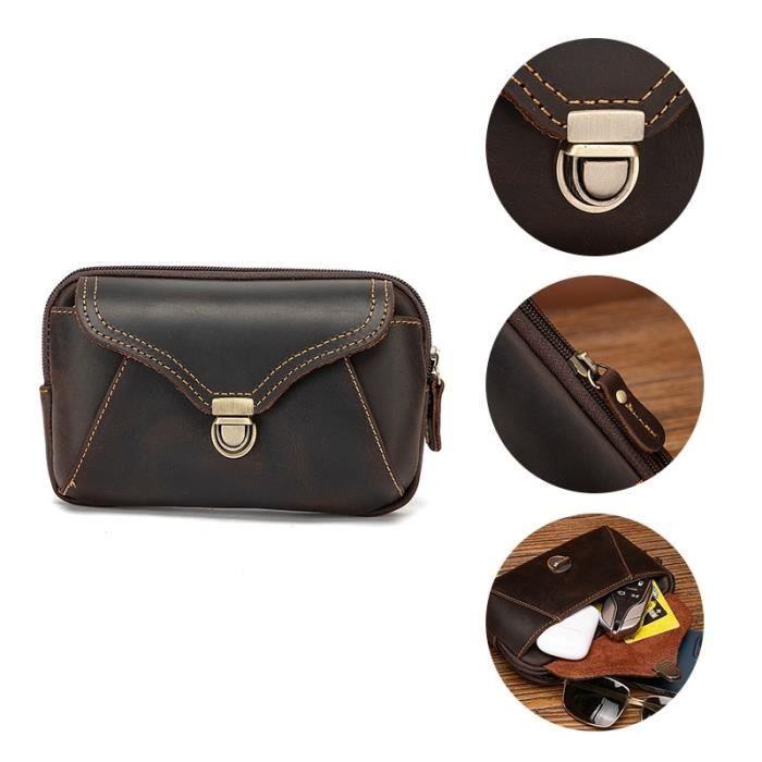 Sacoche De Taille En Cuir Véritable Pour Homme - Noire, élégante Et Pratique | Neuf Avec étiquettes