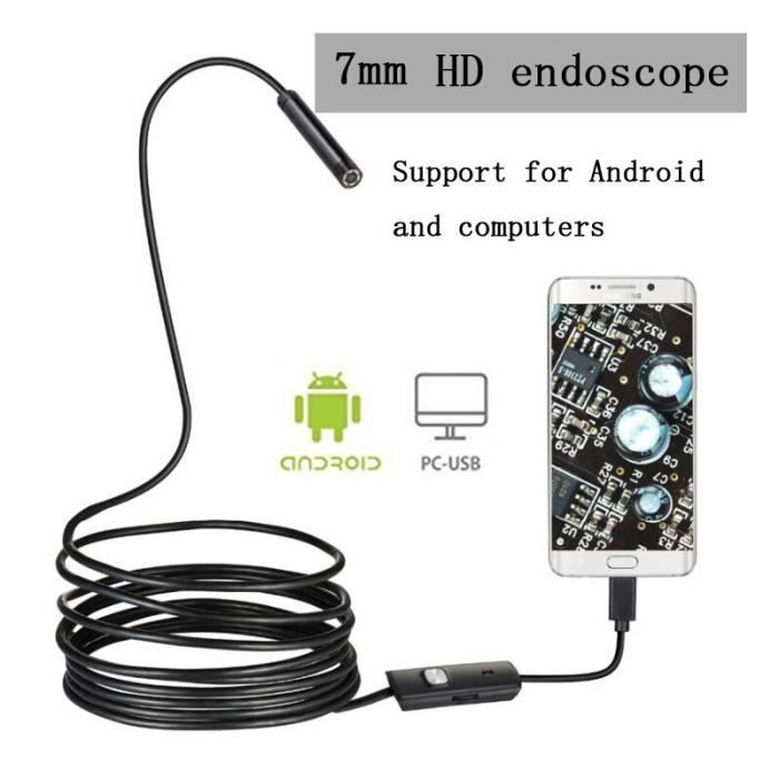 Caméra endoscopique USB IP67 étanche 7mm 2M, câble rigide Flexible