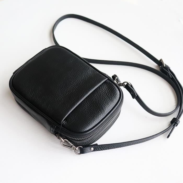 Sac bandoulière téléphone en cuir véritable,Portefeuille,Porte-monnaie  bandoulière, Pochette téléphone pour femme et homme-noir