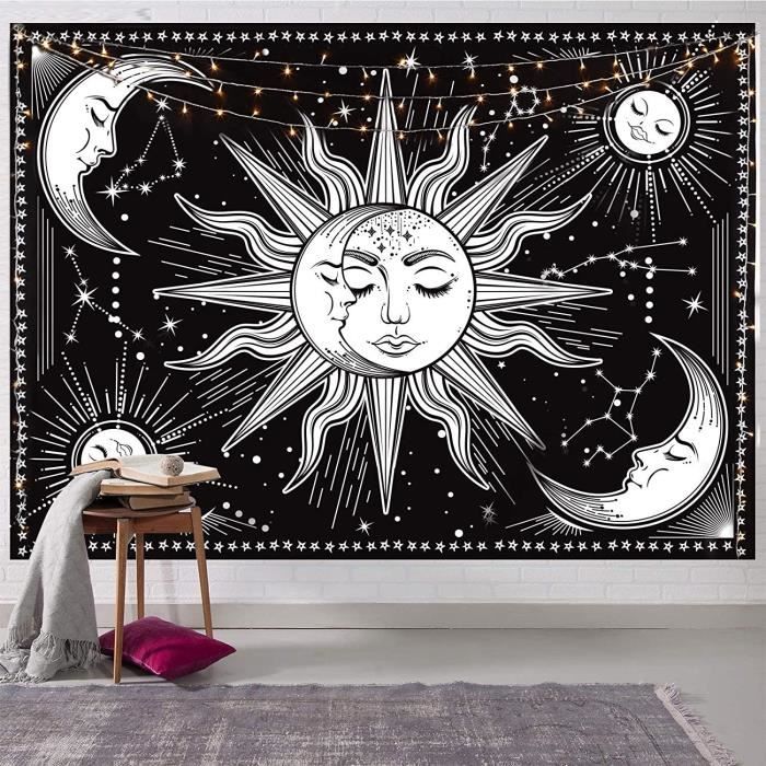 Tapisserie Tarot Drap Mural Hippie Soleil et Lune Decoration Murale Noir  Tapisserie Bohémien Mandala Indian Tapestry 130cmx150cm - Cdiscount Maison