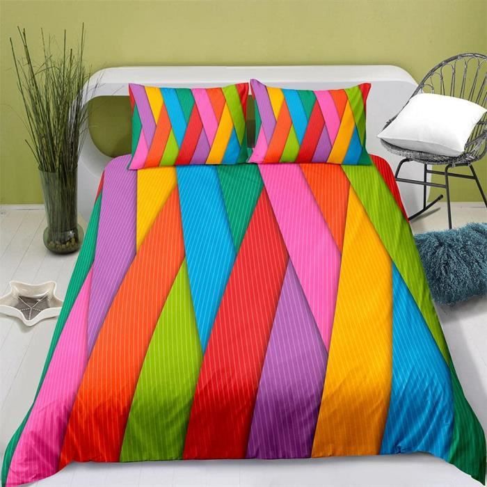 Parure De Couette 220X240 Parure De Lit Lapin Arc-En-Ciel 2 Taies D