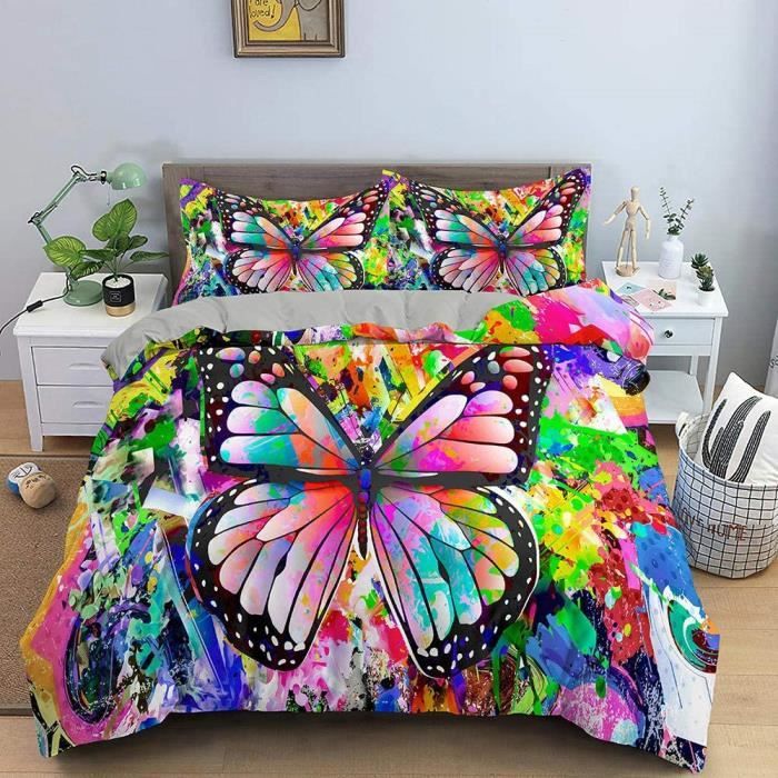 Housse De Couette Enfant Bedlam - Motif Papillons Rose Et Blanc - 200x140cm + 1 Taie D'Oreiller