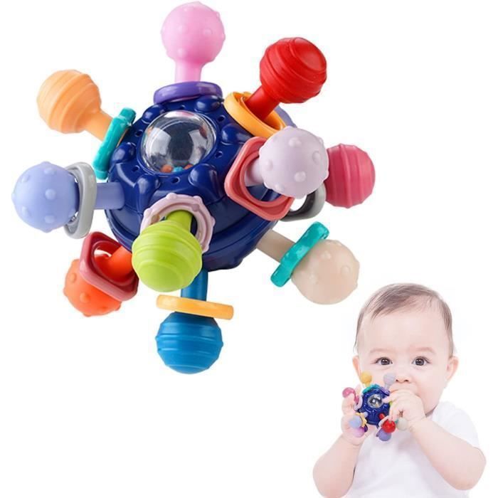 Jouet Bébé Balle Sensorielle En Silicone - Hochet Bruissant, Anneaux à Mâcher - Pour 0-18 Mois - Cadeau Naissance Garçon Fille