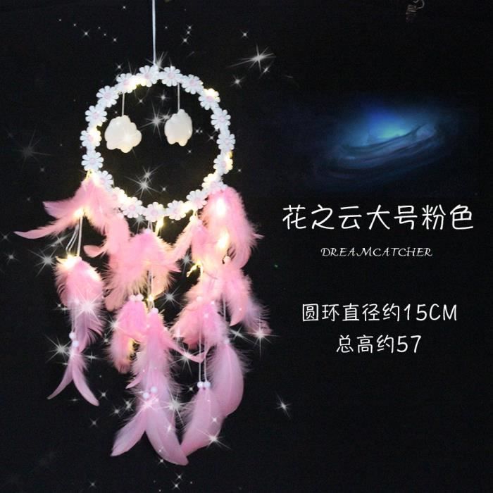 Attrape Rêves Cœur Creusé Avec Lumières LED - Dreamcatcher Plumes Blanches Pour Chambre Fille