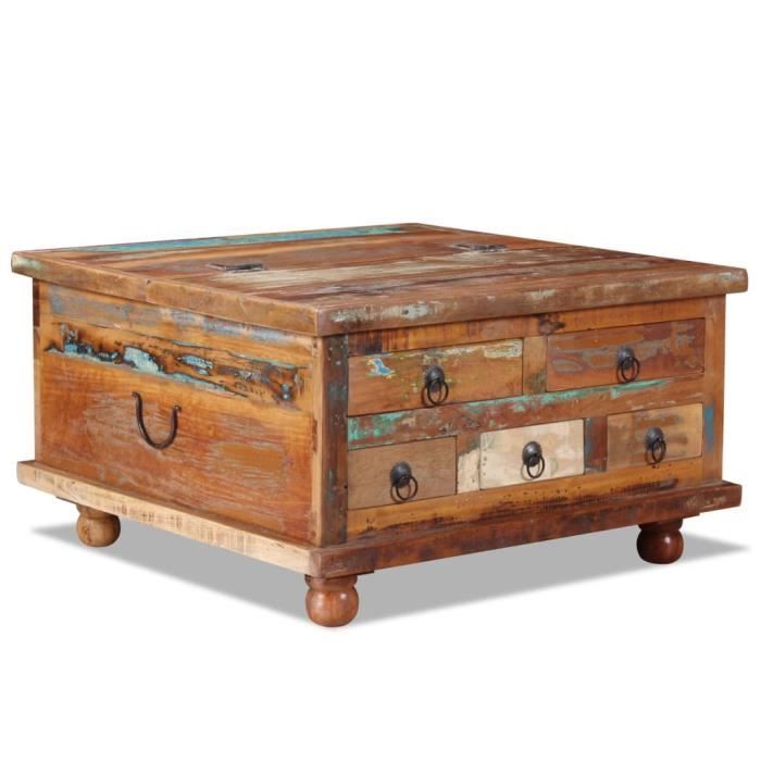 Table basse en bois de récupération - YUYJP - Vintage - Marron - Laqué - Rectangulaire
