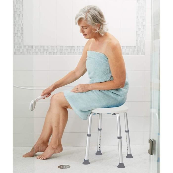 HUHU Tabouret de douche, amovible, réglable en hauteur, rond.