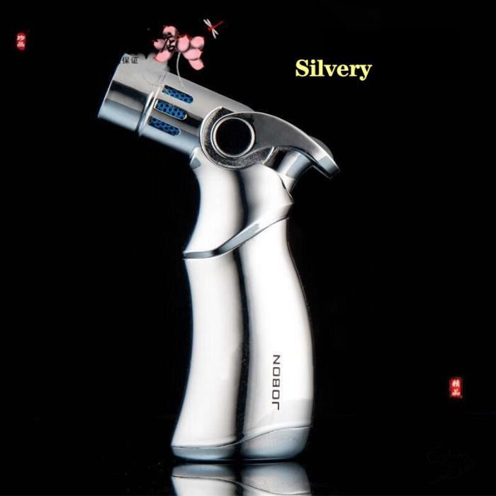 CIGARLOONG Coupe-Cigare Double Lame + Briquet Triple Jet Butane Rechargeable - Argent Élégant Pour Cigares Premium