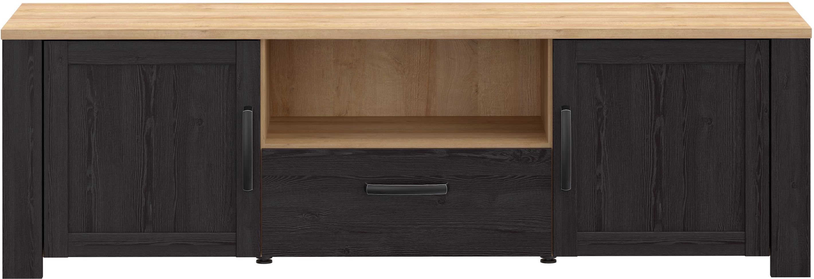 FORTE FORTE BHLT131-M954 Meuble TV 166,1 cm Noir et Ch&ecirc;ne 2 portes 1 tiroir