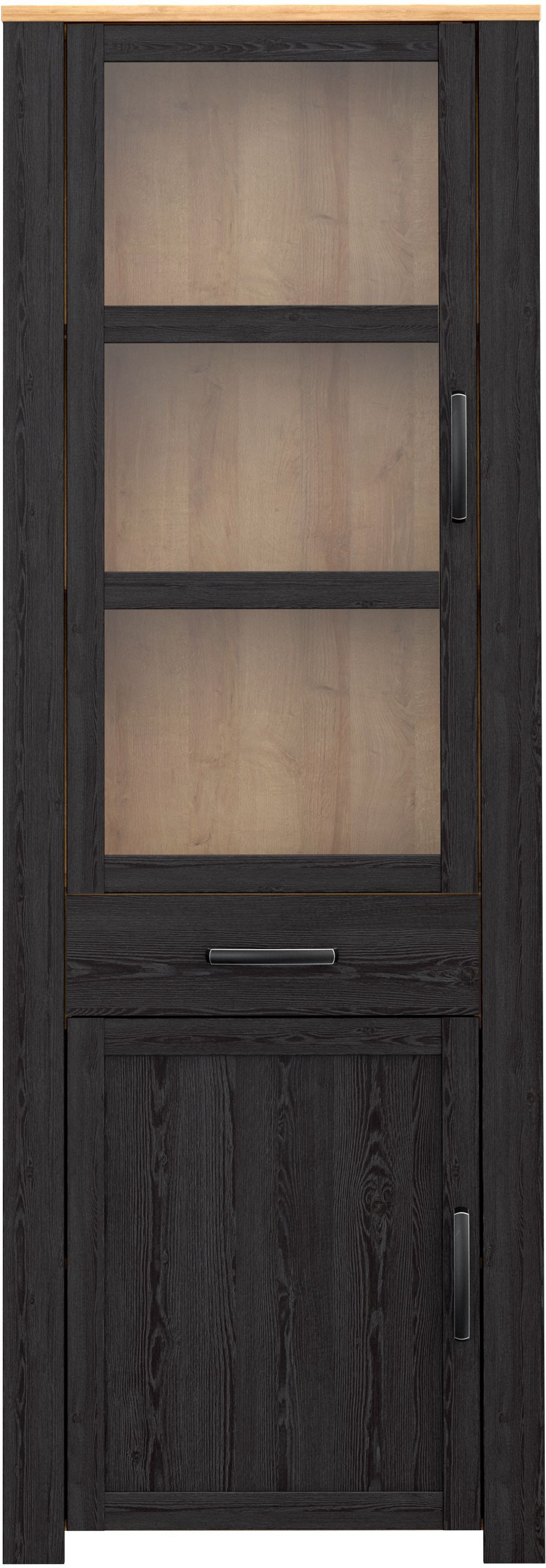 Vitrine Haute BOHOL Noire – 2 Portes dont 1 Vitrée + 1 Tiroir – L 717 × P 42 × H 2054 cm