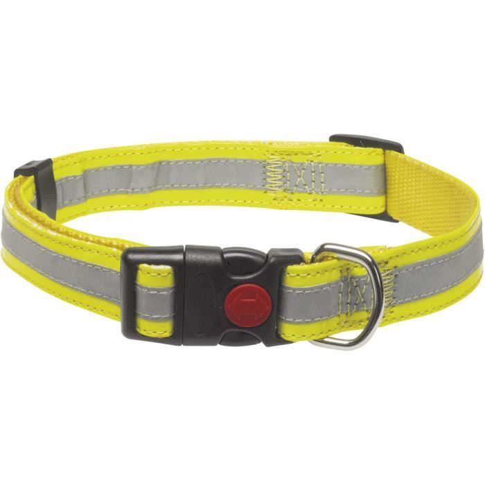 Meilleurs prix pour CHAPUIS SELLERIE Collier réglable réfléchissant pour chien - Sangle simili-cuir jaune - l25 mm - L38-65 cm - L