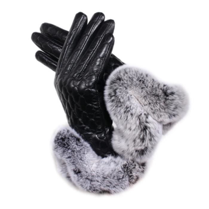 Gants Femme En Cuir Veritable Fourre Hiver Renforce Noir Noir Cdiscount Pret A Porter