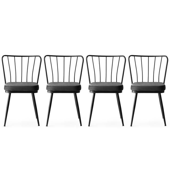 ensemble de 4 chaises kieran - emob - métal - coussin d'assise gris