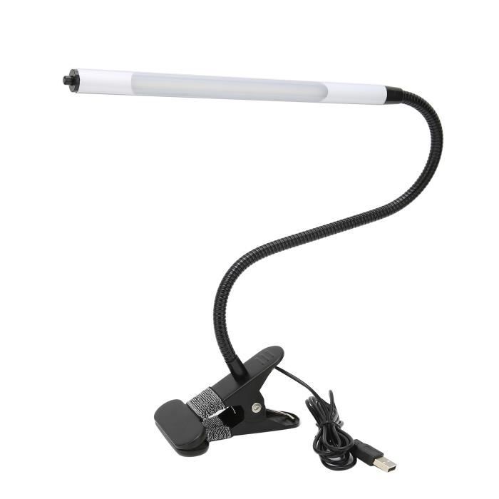 Lampe De Bureau LED à Pince 7W - Lumière Réglable 3 Modes 10 Niveaux Protection Yeux USB Flexible Noir