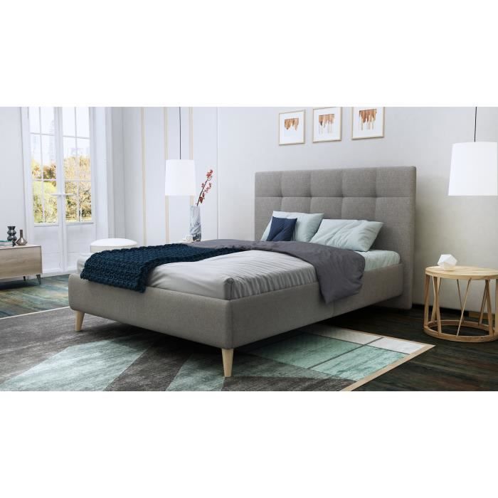 Hylkio Lit Tete De Lit 160x200 Cm Tissu Gris L 209 X P 165 X H 97 Cm Achat Vente Structure De Lit Hylkio Lit 160 Sawana Gris Bois Cdiscount