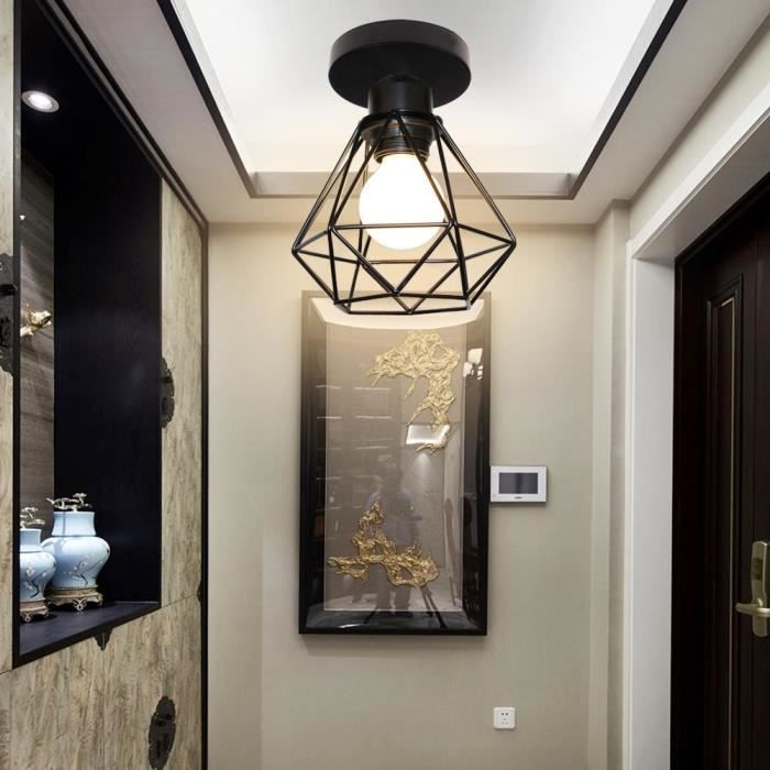IDEGU Plafonnier Industrielle en Cage Fer Forge Suspension Luminaire Vintage pour Couloir Café Bar Restaurent