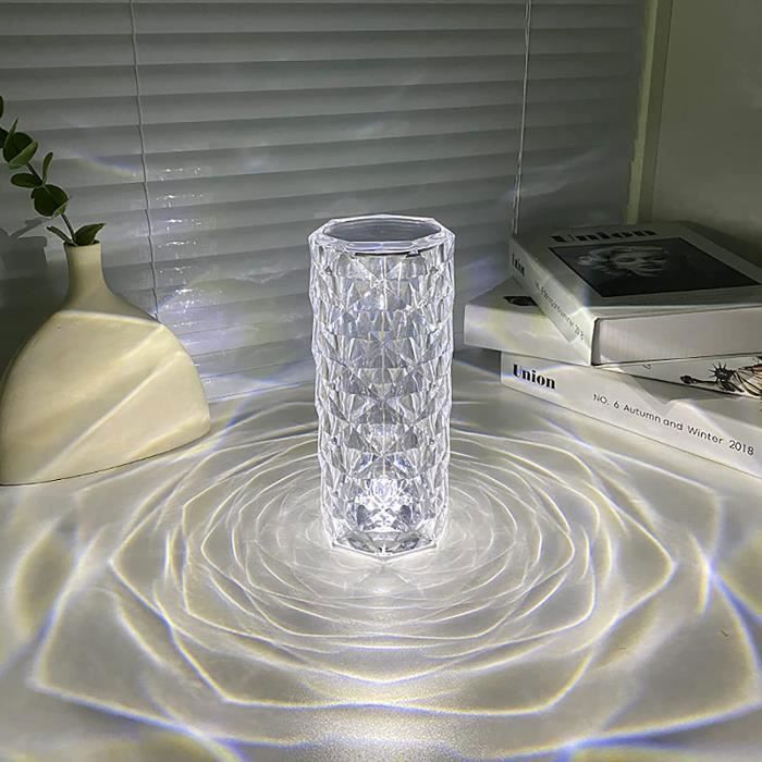 Lampe de table en cristal LED avec RGB 16 couleurs - Lumière dambiance rechargeable - Commande tactile et télécommande