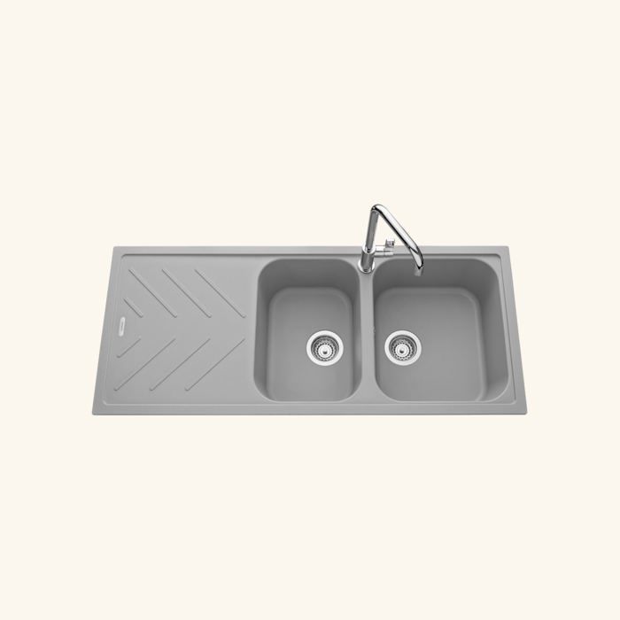 Évier granit gris Luisina ARPEGE 2 bacs 1 égouttoir 500x1160 Évier granit gris Luisina ARPEGE 2 bacs 1 égouttoir 500x1160